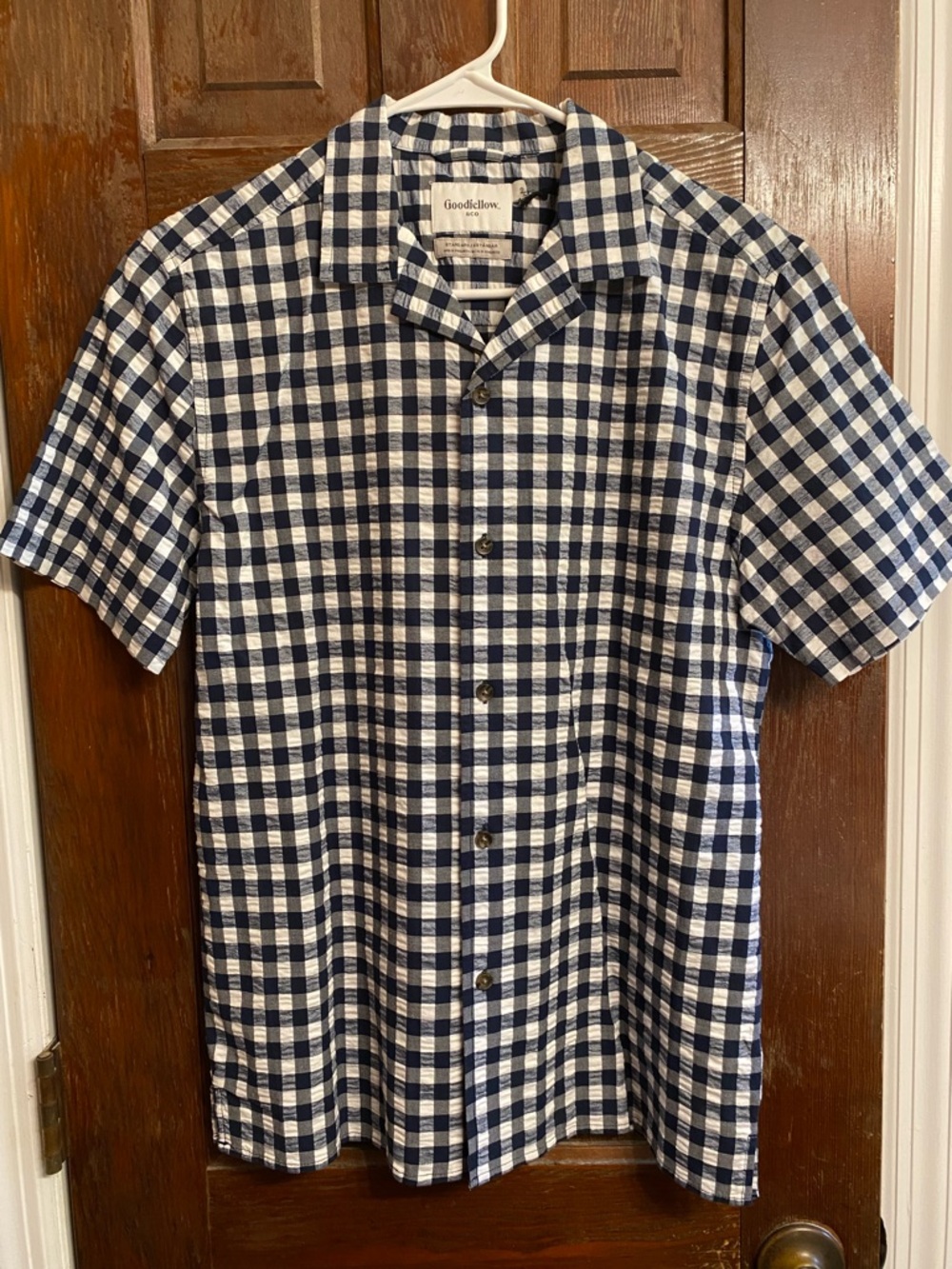 Goodfellow & Co Navy and White Gingham Short-Sleeve Shirt